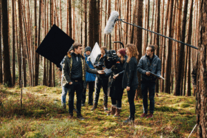 Film Crew working in the woods