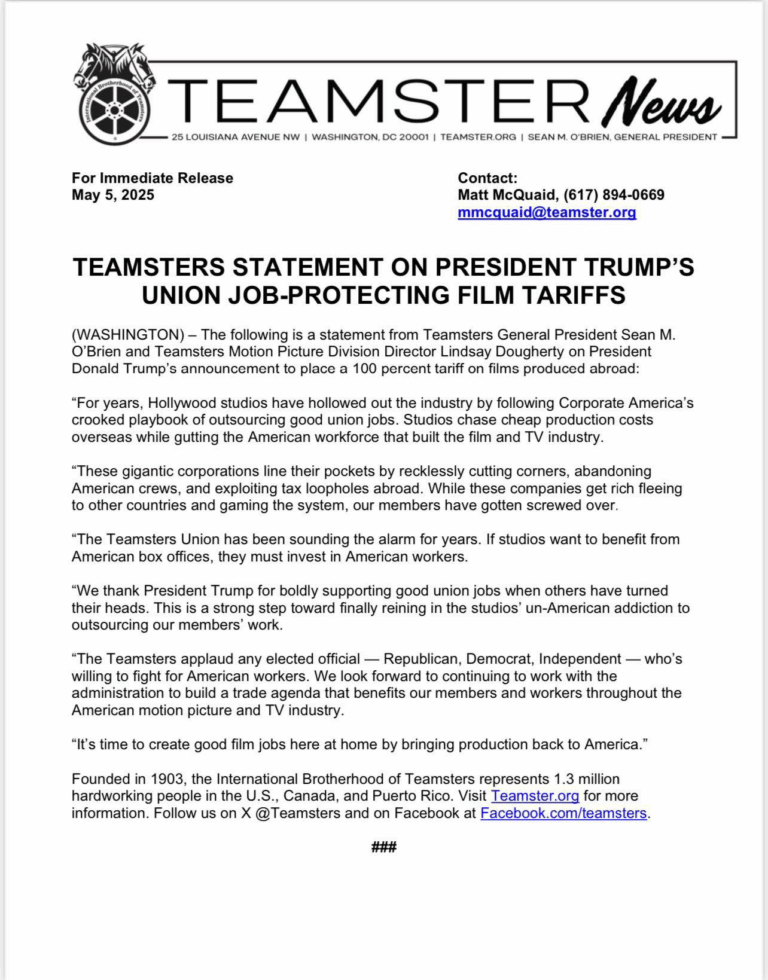 Teamsters Statement on Tariffs
